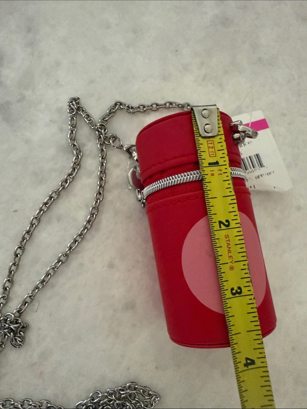 Benefit Pink Cylindrical Crossbody Bag with Silver Chain bag charm - Picture 6 of 6
